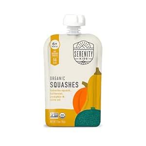 Serenity Kids 6+ Months USDA Organic Veggie Puree Baby Food Pouches | No Sugary Fruits or Added Sugar | Allergen Free | 3.5 Ounce BPA-Free Pouch | Squashes | 12 Count