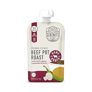 Serenity Kids Bone Broth Puree Made With Organic Veggies | Clean Label Project Purity Award Certified | 3.5 Ounce BPA-Free Pouch | Grass Fed Beef Pot Roast | 12 Count