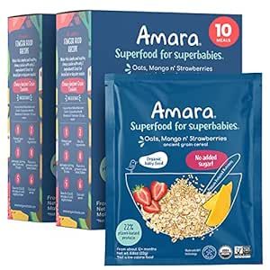 Amara Organic Baby Food - Stage 3 - Ancient Grain - Baby Cereal to Mix With Breastmilk, Water or Baby Formula - Shelf Stable Baby Food Pouches Made from Organic Fruit and Veggies - 10 Pouches, 3.9oz Per Serving