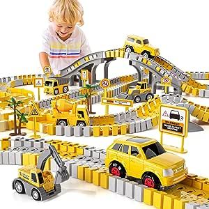 iHaHa 236 PCS Construction Toys Race Tracks for Boys Kids Toys, 6 PCS Construction Car and Flexible Track Playset Create A Engineering Road for 3 4 5 6 Year Old Boys Girls Toys